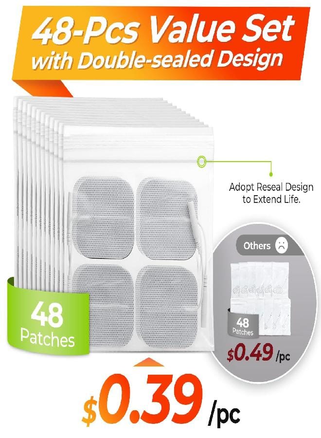 AUV0N AUVON TENS Unit Electrode Pads 2"x2" 48 Pcs Value Pack, Reusable Latex-Free TENS Unit Pads with Upgraded Self-Adhesion, Non-Irritating Replacement Pads Compatible with TENS 7000, Etekcity, Nicwell - Image 3